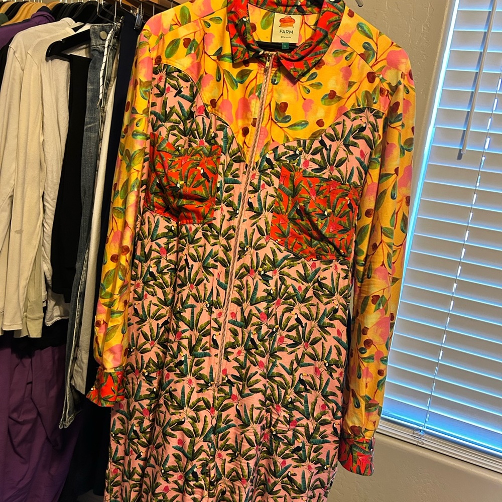 Farm Rio Tropical Botanical Print Zip Front Jumpsuit L - Picture 2 of 2